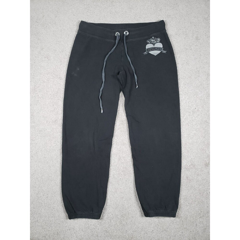 Vintage USA Made Bebe Women's Sweatpants Rhinestones Logo Drawstring Black Sz M